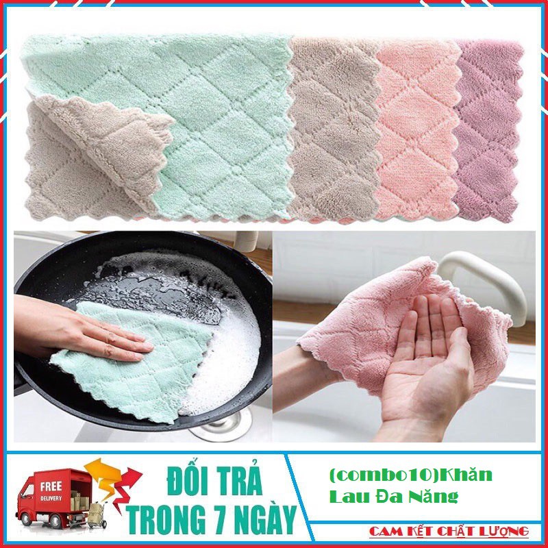 (combo10)Khăn Lau Đa Năng - Khăn Đa Năng Lau Bếp, Bát Đĩa, Cốc Chén - Siêu Mềm Mịn, Chống Dính Dầu Mỡ