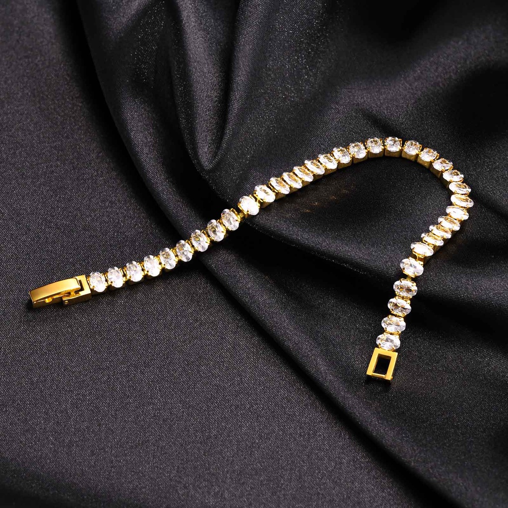 Vnox Vòng Đeo Tay Mắt Xích 5mm Màu Xanh Lá/ Trắng Đính Đá Zircon Thời Trang Cho Nữ