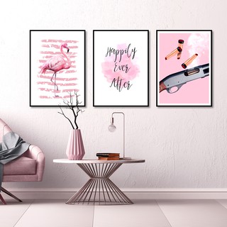 Combo 3 tranh treo tường Canvas Gam màu hồng cho shop thời trang&mỹ phẩm.