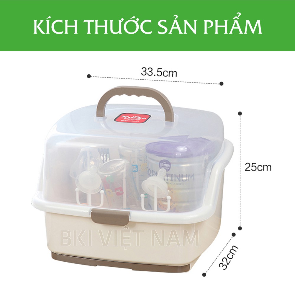 Khay Úp Bình Sữa Và Phụ Kiện Cho Bé Có Nắp Đậy Và Khay Thoát Nước An Toàn Cho Bé