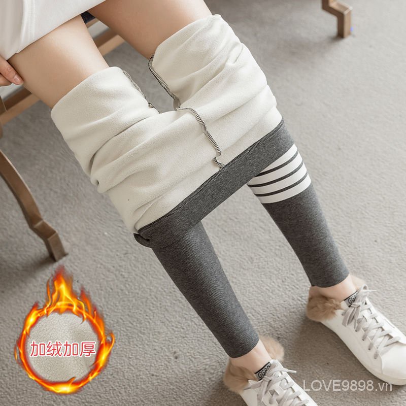 Quần legging lót lông cừu giữ ấm eo cao thời trang thu đông cho nữ