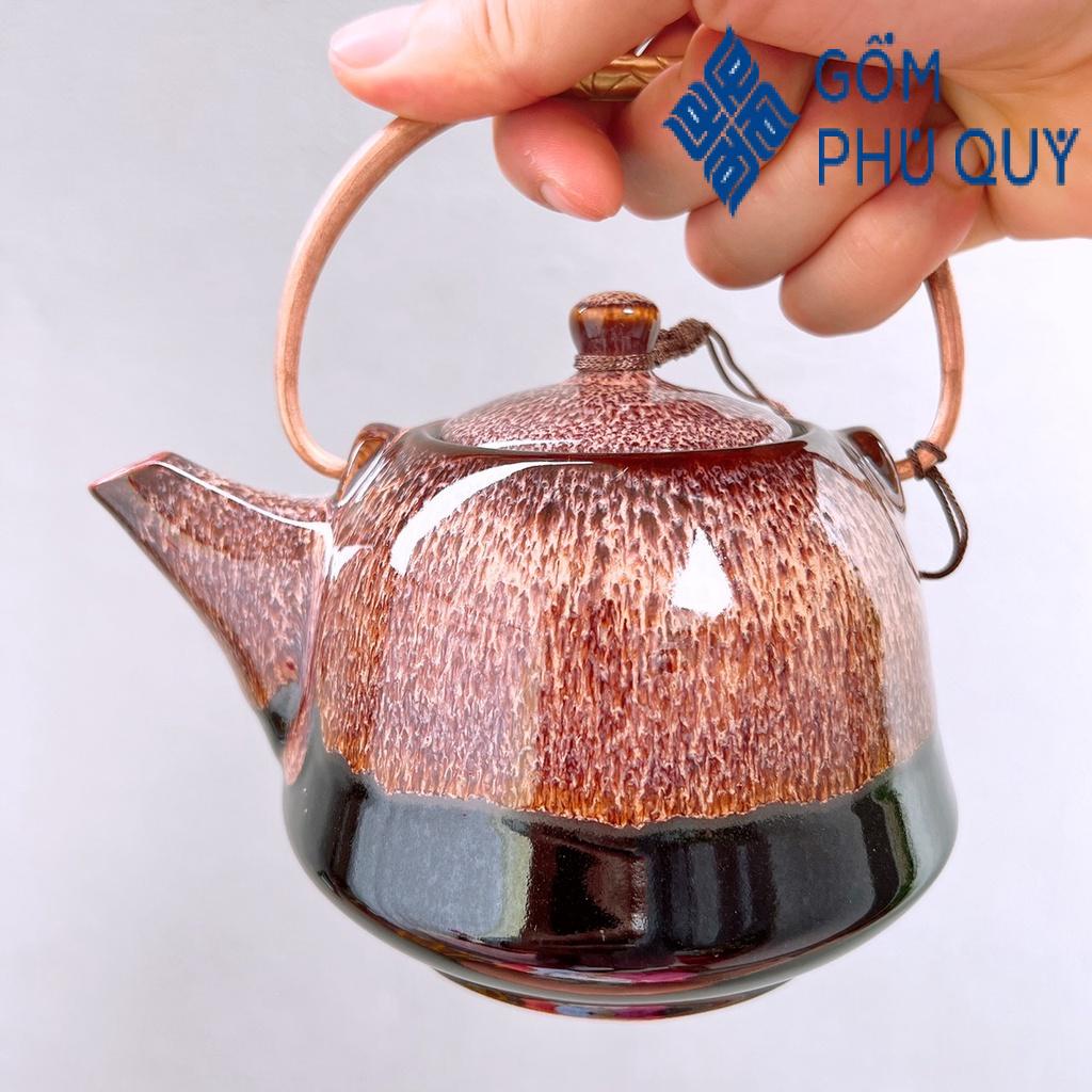 Bộ Ấm Chén Uống Trà ⚱ Ấm Trà Nầm S2 Nâu Gỗ Dừa ⚱ Gốm Sứ Bát Tràng Gomphuquy Hn15