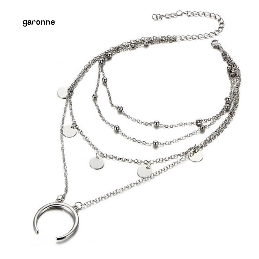 Dây Chuyền Nhiều Lớp Đính Mặt Trăng Lưỡi Liềm Phong Cách Boho