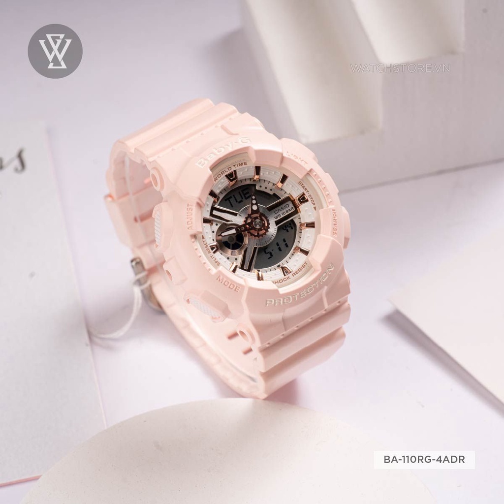 Đồng Hồ Điện Tử Nữ Casio Baby-G WATCHSTORE BA-110RG-4A Thiết Kế Mặt Kính Khoáng 43mm, Dây Và Vỏ Nhựa Bền Bỉ