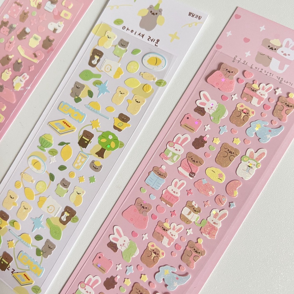 Peach 1Pcs Korean INS girl's heart cute cartoon bear sticker Journal Scrapbook Decor Sticker