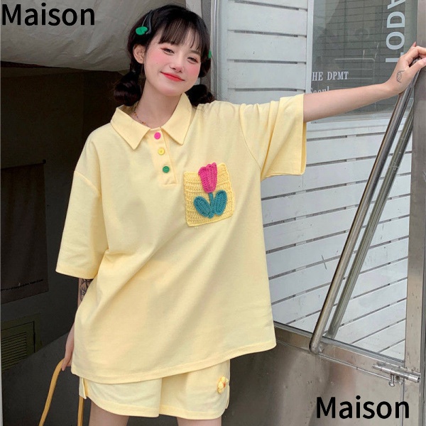 Set Áo Thun Polo + Đầm Yếm Dáng Rộng Phong Cách Hàn Quốc Thời Trang Mùa Hè Xinh Xắn Cho Nữ