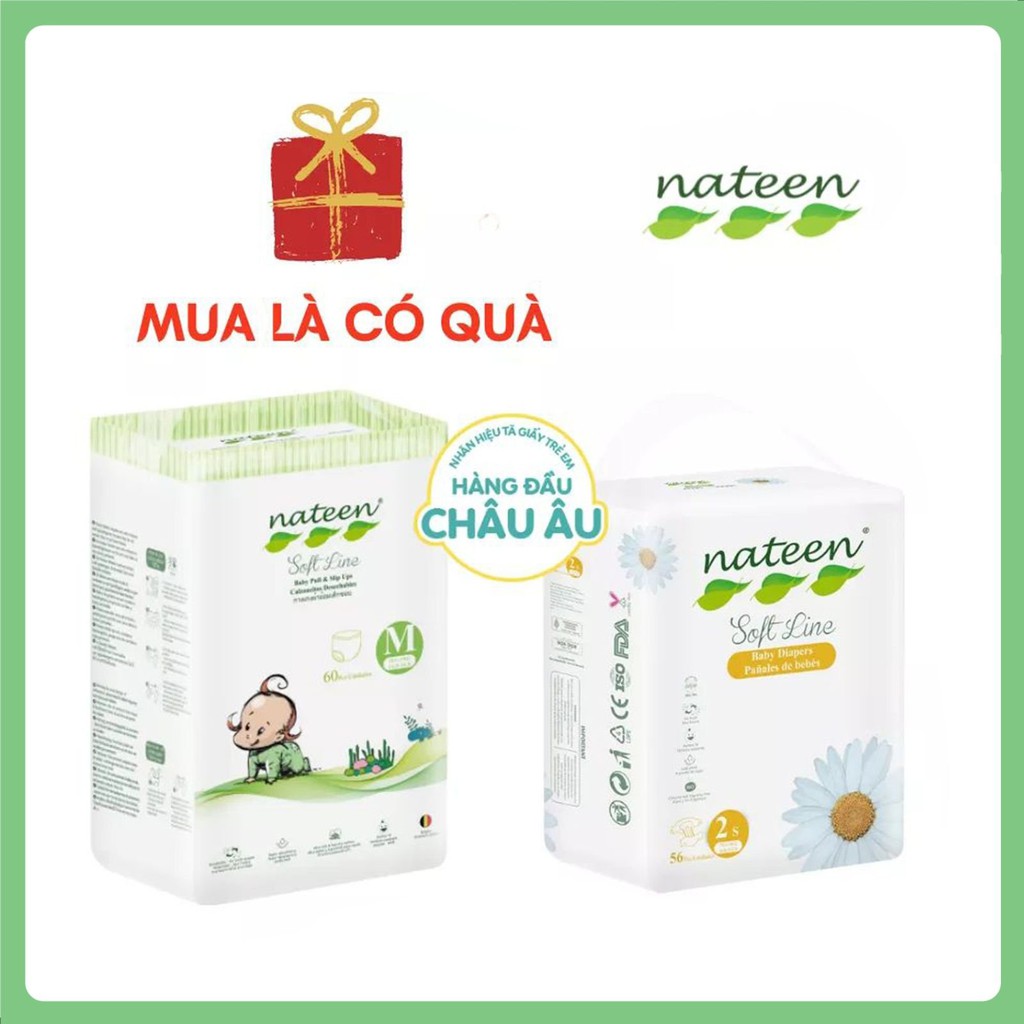 (QUÀ TẶNG HẤP DẪN) BỈM HỮU CƠ CHÂU ÂU Bỉm/Tã Nateen Dán/Quần CAO CẤP NHẬP KHẨU BỈ đủ size Sd56/Md48/Ld44/Lq54/XLq48