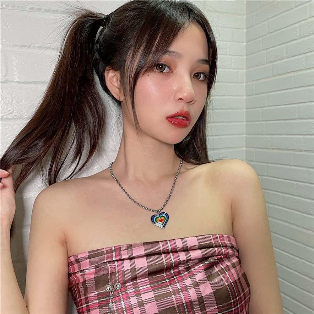 QQMALL Dây Chuyền Mặt Hình Cầu Vồng Đơn Giản Thời Trang Cho Nữ
