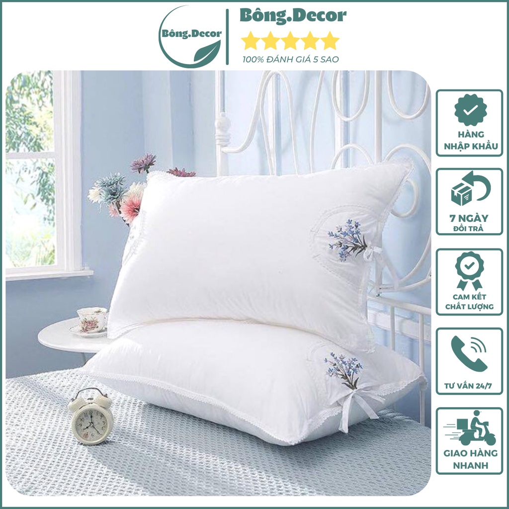 Ruột gối thơm hương Lavender xuất khẩu cao cấp, ruột gối đầu bông gòn mùi thơm chống khuẩn ( 2 cái )