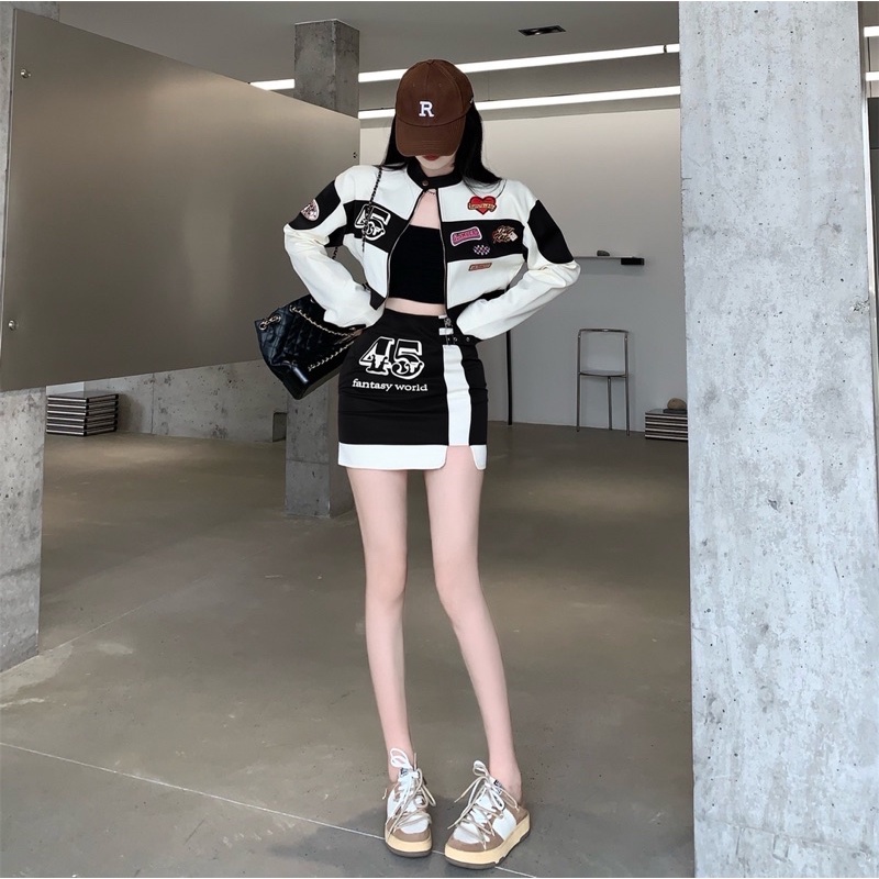 SET ÁO KHOÁC CROPTOP MIX CHÂN VÁY PHONG CÁCH STREETWEAR NĂNG ĐỘNG TÁO BẠO