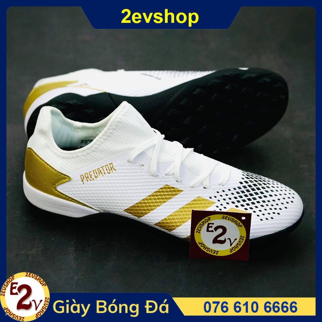 Giày Đá Bóng 𝗧𝗙 𝗣𝗿𝗲𝗱𝗮𝘁𝗼𝗿 𝟮𝟬 Trắng sọc vàng Đã Khâu
