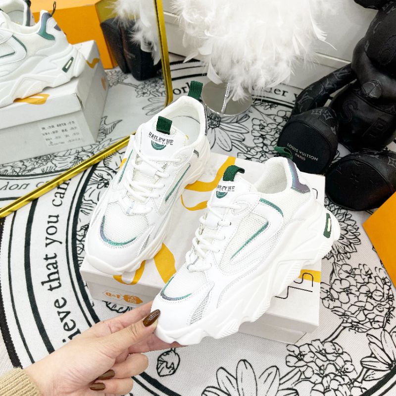 M(ẢNH THẬT) Giày Thể Thao Trắng Viền Màu Đế 5p Da Mềm Êm Box Cao Cấp