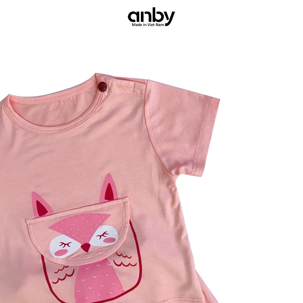 Quần áo trẻ em ANBY từ 1 đến 5 tuổi kiểu cộc tay thun lạnh hình thú túi giữa