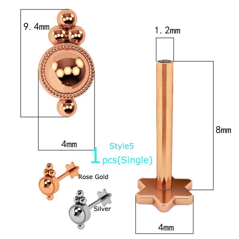 Khuyên tai thép không gỉ đính đá zircon 16g tùy chọn kiểu dáng