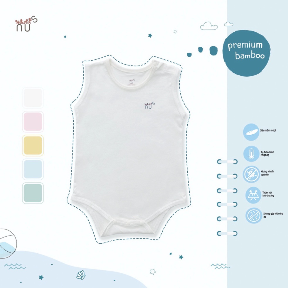 Bộ Body Chip Sát Nách Chất Vải Sợi Tre Nhà NUS Dành Cho Bé Sơ Sinh Đến 12 Tháng