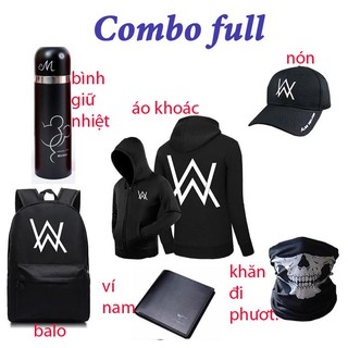bộ 6 gồm balo + áo khoác + nón + bình giữ nhiệt + ví nam+ khăn đi phượt maù  ngẫu nhieen