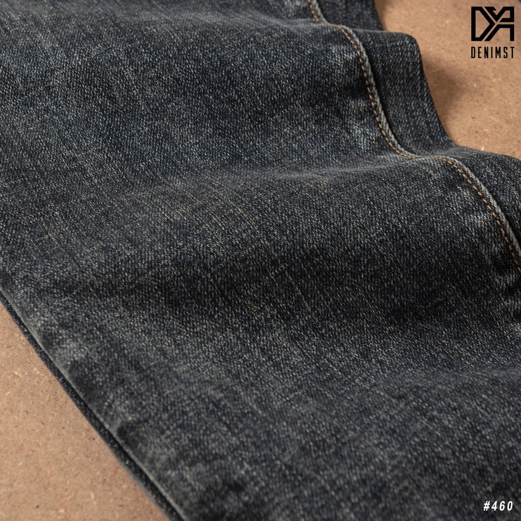 Quần Jeans nam xám xanh trơn DENIMST, Form Carrot Fit vừa chân gọn gàng, Quần bò dệt sợi thun co dãn đàn hồi tốt 460