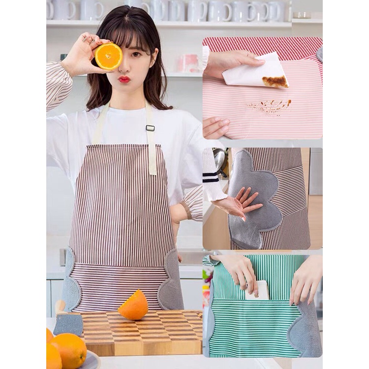 [Free Ship] Tạp dề kẻ hoa có khăn lau tay bên hông, tạp dề chống thấm nước 88207