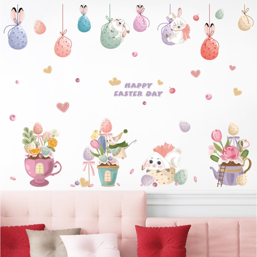 Decal dán tường Thỏ con cùng bong bóng đáng yêu