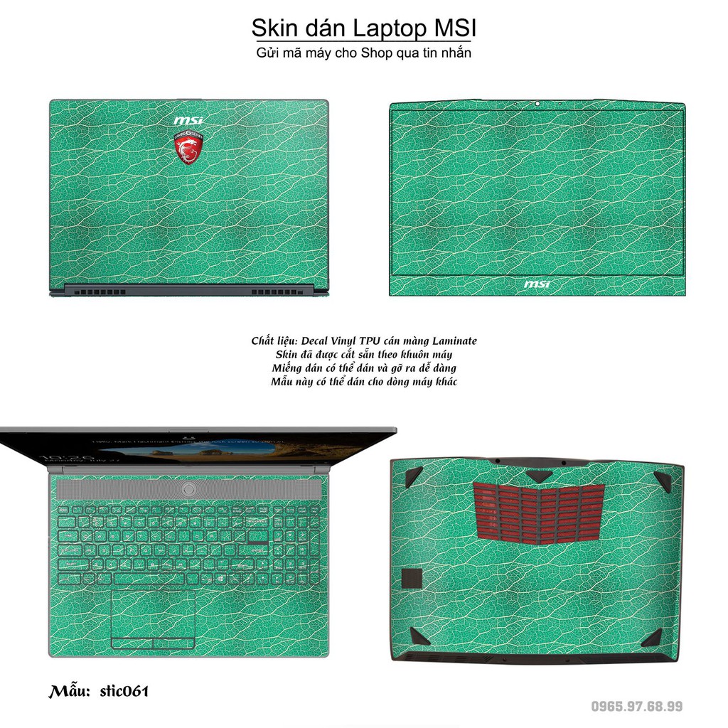 Skin dán Laptop MSI in hình Hoa văn sticker _nhiều mẫu 10 (inbox mã máy cho Shop)