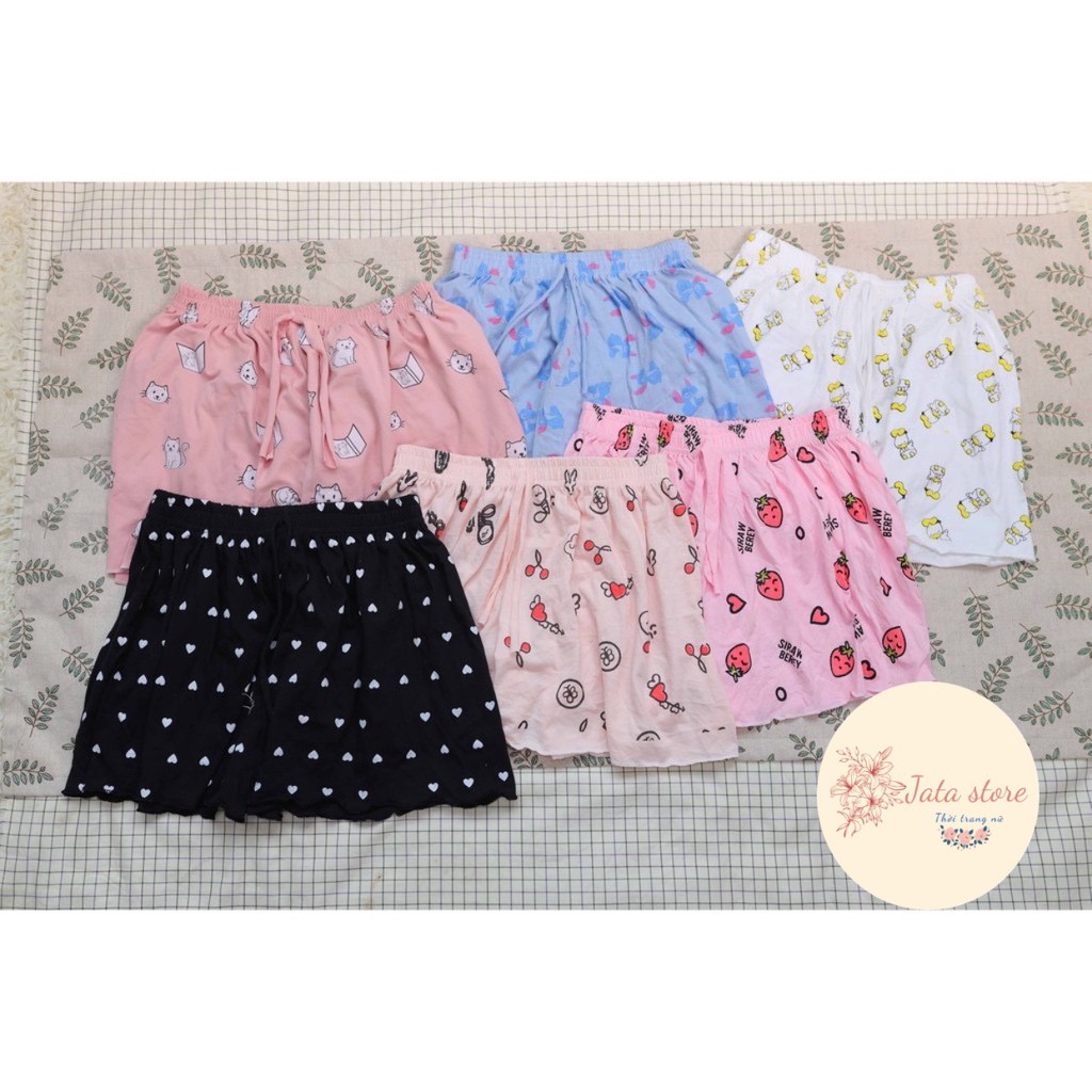 Quần short nữ mặc nhà chất cotton bigsize họa tiết hoạt hình dễ thương – Quần đùi nữ cạp chun ống rộng thoáng mát