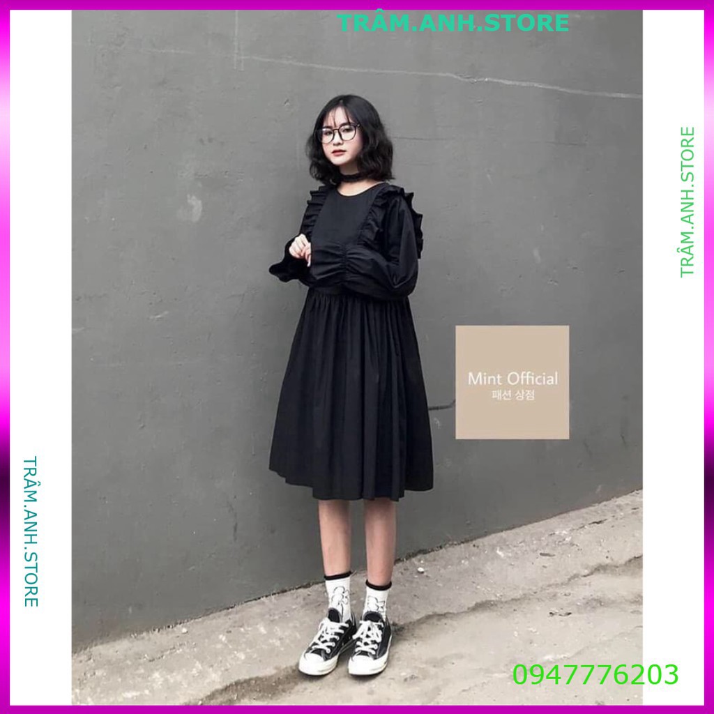 LOLI DRESS - VÁY BABYDOLL BÈO DÀI TAY TIỂU THƯ THƯ VIỀN DÂY NƠ MẶC 2 KIỂU TRƯỚC SAU - VÁY ĐẦM NỮ PHỐI BÈO BO GẤU TRẮNG Đ