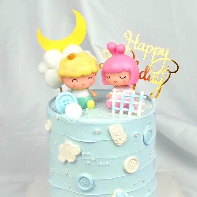 Em bé đầu nấm siêu dễ thương trang trí bánh kem, phụ kiện sinh nhật