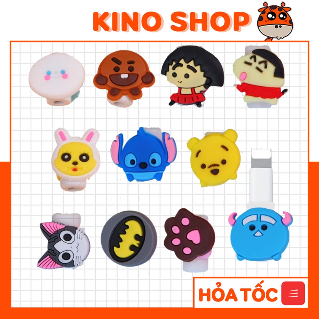 Kẹp dây sạc ngắn bảo vệ dây tai nghe cáp sạc chống gãy đứt stitch gấu pooh shin quái vật bts hoạt hình dễ thương Kino