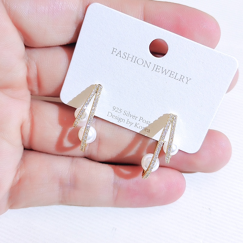 Bông tai JIUDUOLAN đính ngọc trai và đá zircon mạ vàng 18K phong cách thời trang Hàn Quốc