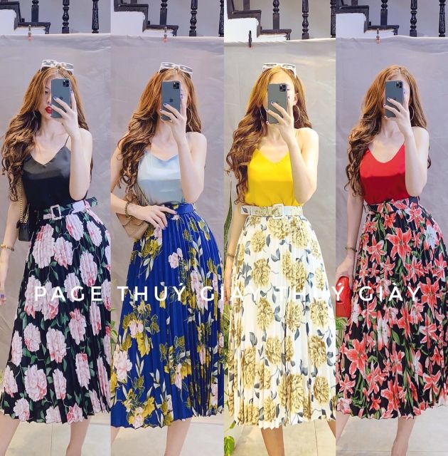 Chân váy dáng dài xòe hoa ly đẹp | BigBuy360 - bigbuy360.vn