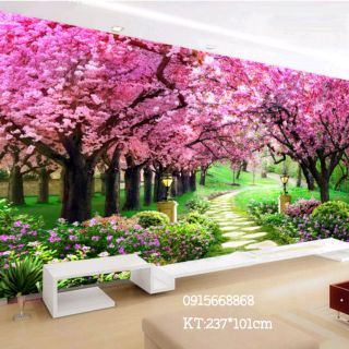 Tranh thêu chữ thập khổ lớn còn đường hoa tím kt 237*101cm