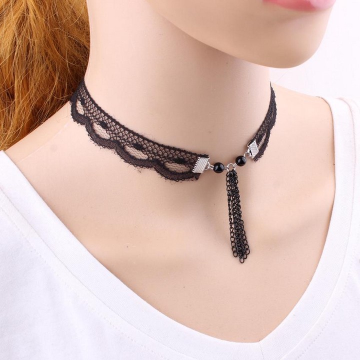 Vòng cổ dây chuyền Choker tatoo cổ trang tua rua vòng cổ phong cách Hàn Quốc mới lạ