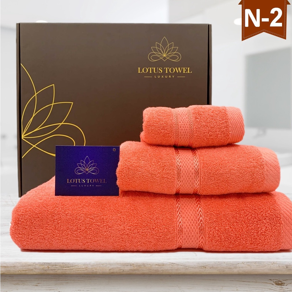 Combo set 3 Khăn: tắm, gội, mặt Lotus Towel 100% Cotton Mềm Mại, Thấm Hút, Kháng Khuẩn
