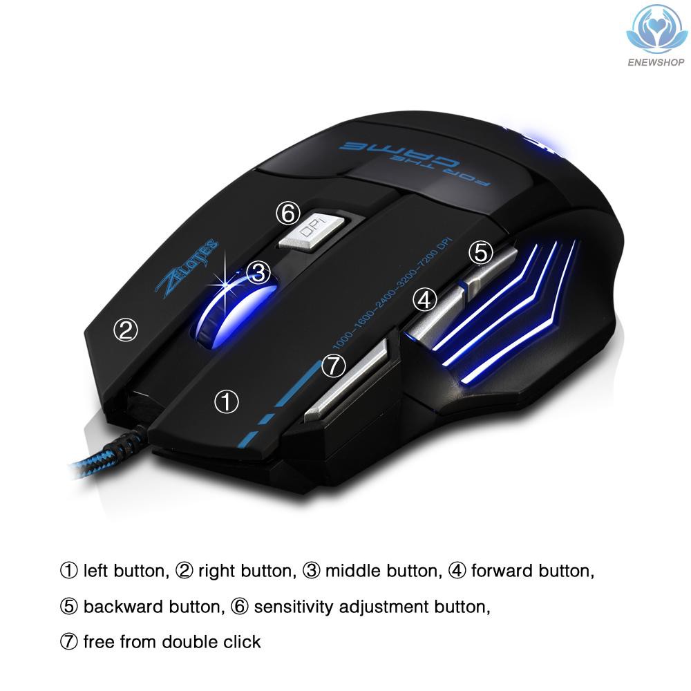 Chuột Chơi Game Zelotes T-80 7200 Dpi 7 Nút Bấm Có Đèn Led