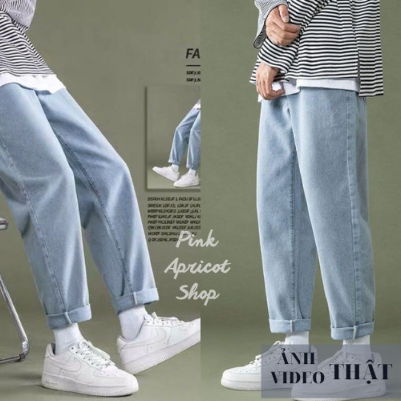 Quần vải jean bò baggy nam dáng Unisex phong cách Hàn Quốc Pink Apricot Shop | BigBuy360 - bigbuy360.vn