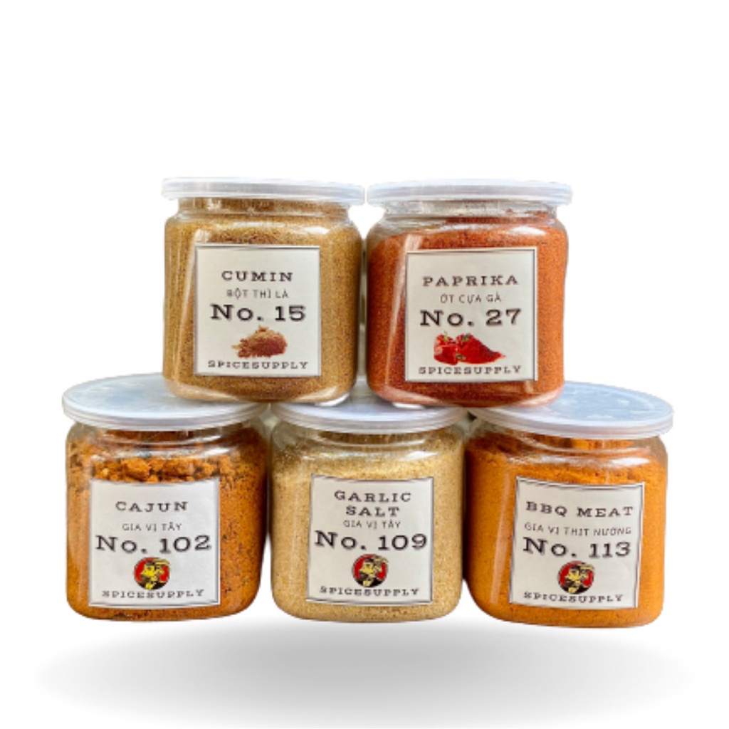 Combo Eat Clean - Bột thì là, Paprika, Cajun, Muối tỏi, BBQ