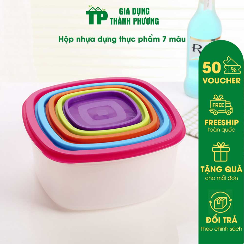 Bộ 7 Hộp nhựa 7 màu đựng thực phẩm tủ lạnh, bộ 7 hộp nhựa bảo quản nhiều màu