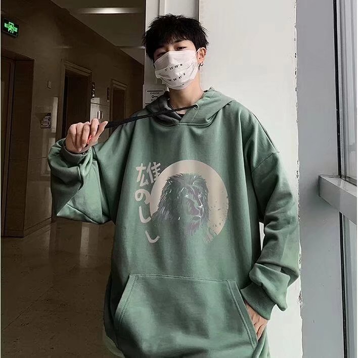 Áo hoodie dáng rộng in họa tiết hoạt hình phong cách Nhật Bản thời trang cho nam size M-5XL