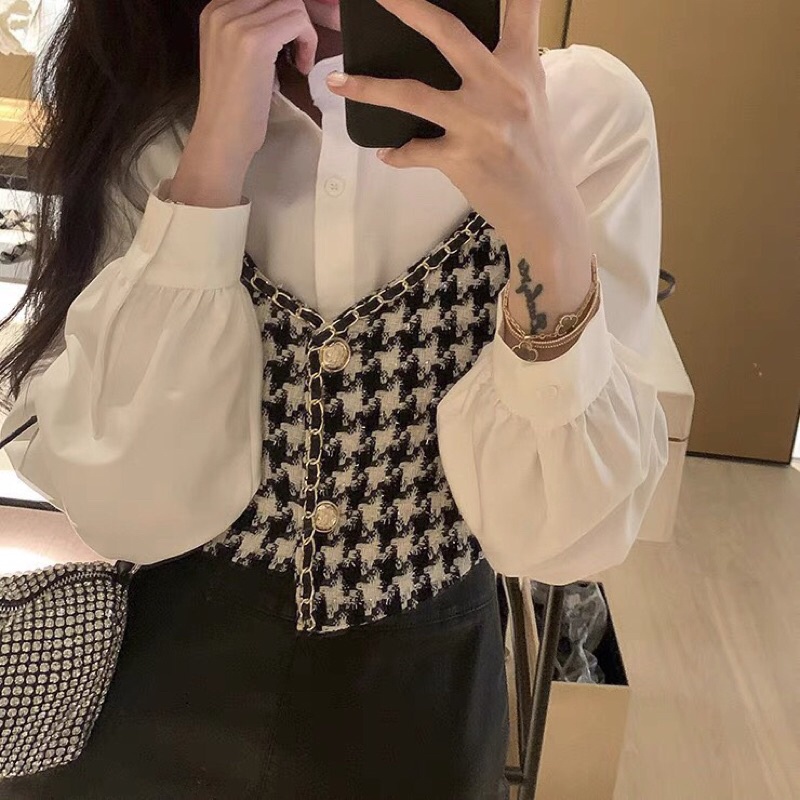Set áo sơ mi kèm áo 2 dây caro Nhân Hậu Shop NHS