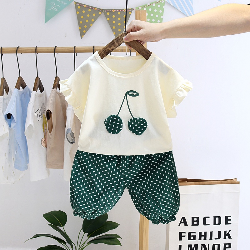 Bộ Áo Thun Tay Ngắn + Quần short Kiểu Hàn Quốc Thời Trang Mùa Hè Cho Bé Gái 0-5 Tuổi