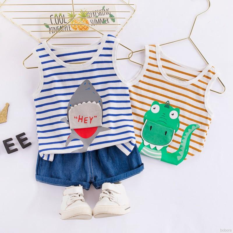 Set Đồ 2 Món Áo Thun Sát Nách In Hình Và Quần Short Cho Bé Trai Từ 6 Tháng - 4 Tuổi