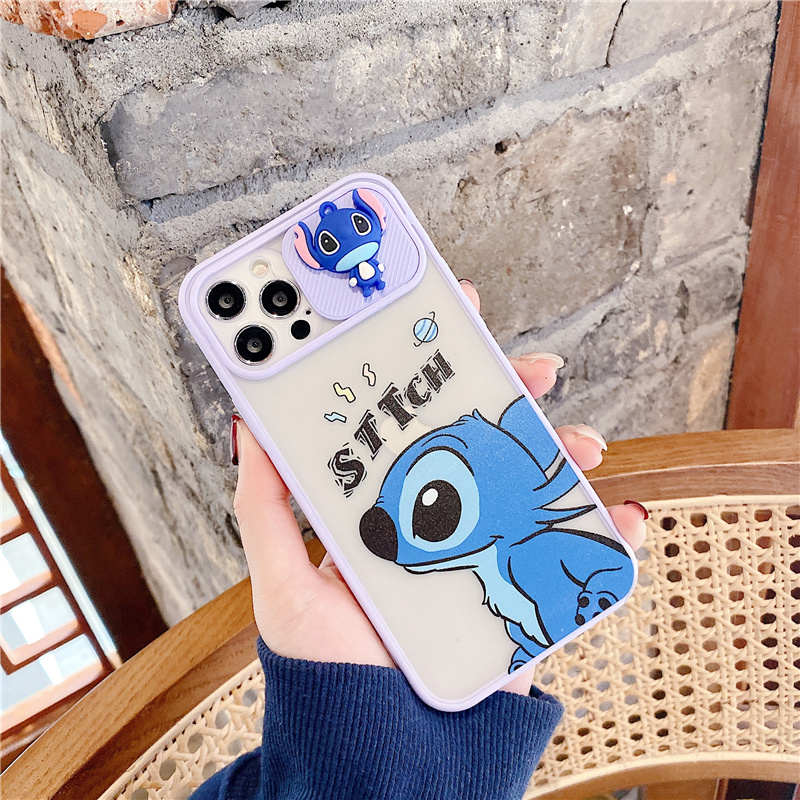 Ốp có nắp trượt bảo vệ camera hình stitch cho iphone 11 pro 11promax iphone 7 8 plus iphone x xr xsmax iphone12 12promax