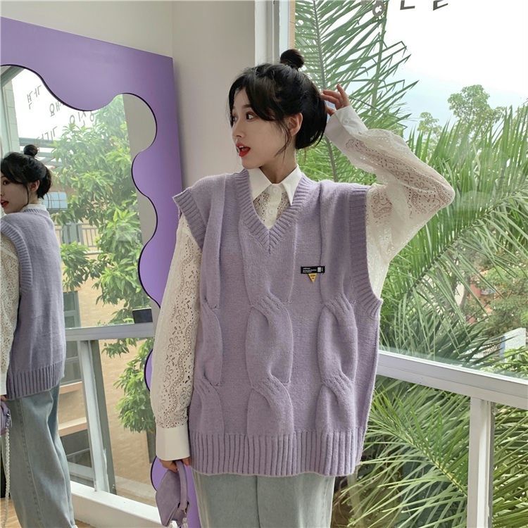 Áo không tay cổ chữ V/áo mi ren khoét rỗng phong cách Hàn Quốc