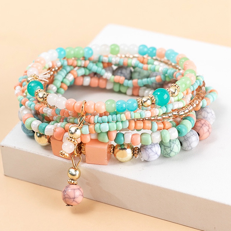 Vòng Tay Chuỗi Hạt Đá Ngọc Lam Tự Nhiên Phong Cách Boho Thời Trang Cho Nữ