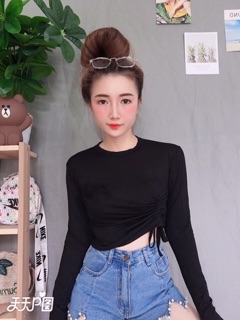 Tuyệt Áo thun trơn rút dây eo chuẩn