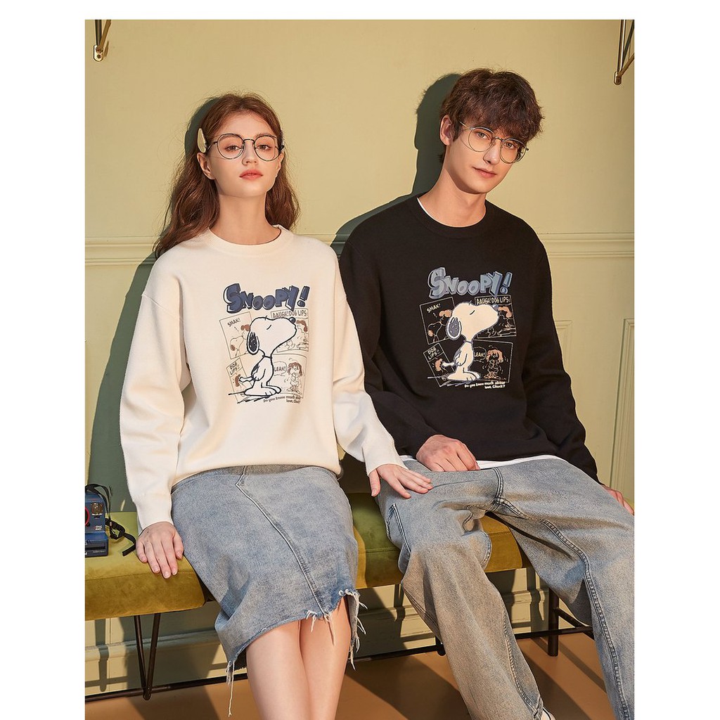 Áo Nỉ Sweater in hình Snoopy dễ thương [FREESHIP] Áo sweater dày dặn, áo sweater nam nữ đẹp,áo đôi đẹp, áo nỉ trắng đen