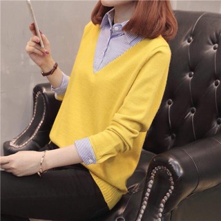 bán sỉ áo len phối cổ sơ mi