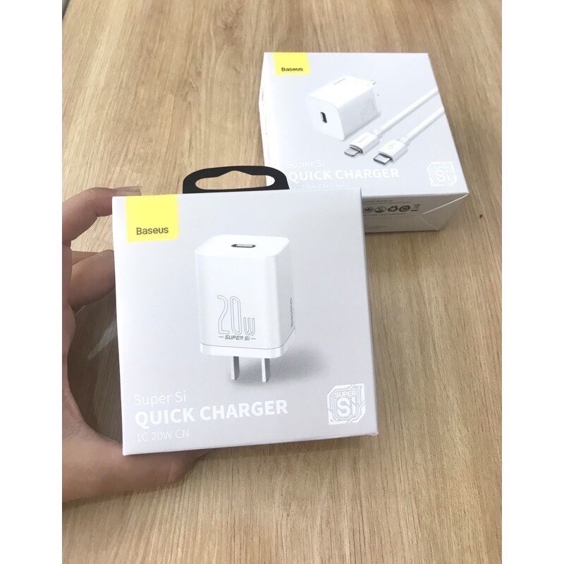 ✅Ship hoả tốc - Bộ sạc và cốc sạc nhanh Baseus 20W kèm cáp typeC-LIGHTING cho iphone 12