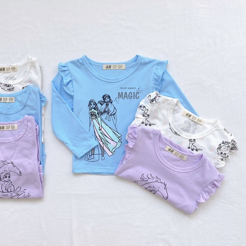 Áo dài tay thu đông bé gái - Set 3 áo cotton dài tay Elsa HM cho bé gái size 2-10t