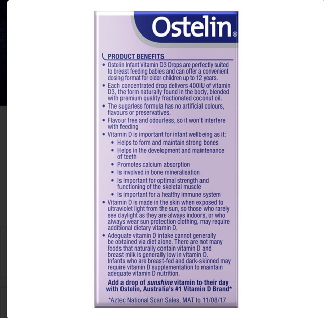 Vitamin D3 dạng giọt Ostelin 2.4mL cho trẻ từ sơ sinh